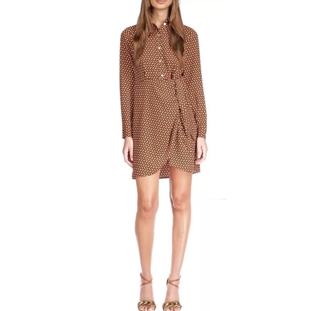 MICHAEL Michael Kors Geometric Button Down Tie Wrap Dress Marigold Yellow M NWT